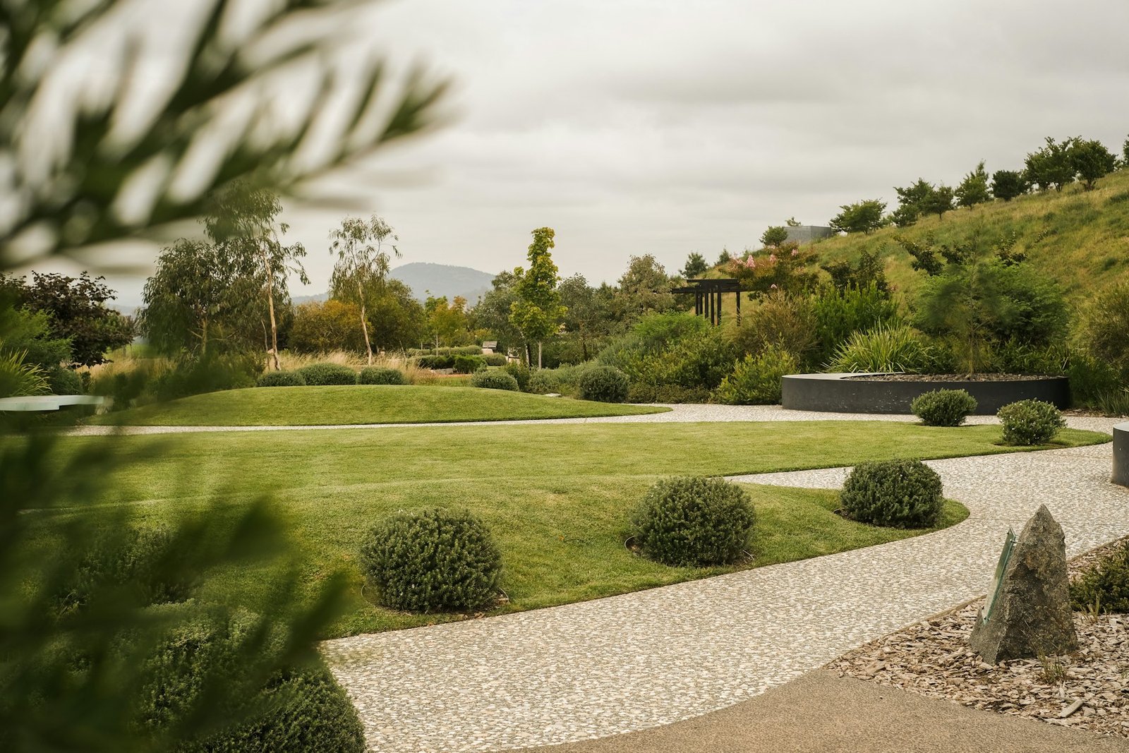 Green residential lawn bordered by finished garden beds